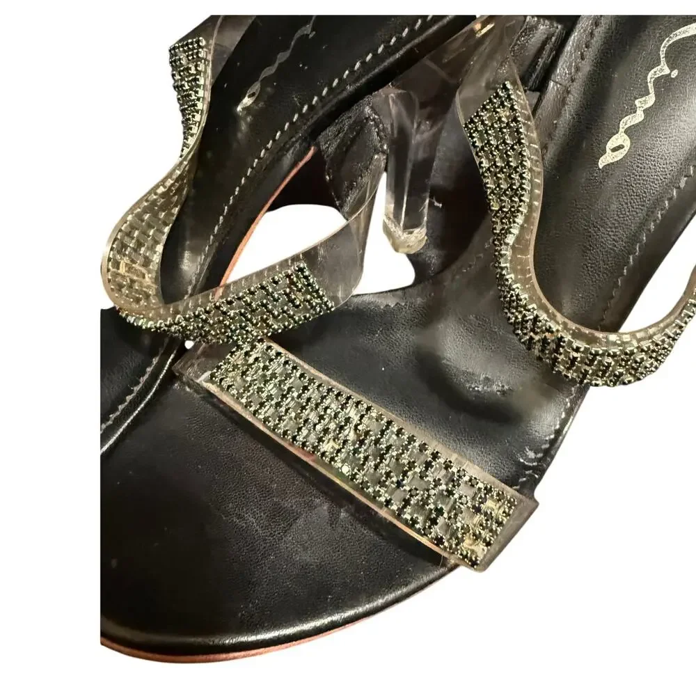 Nina New York Black Beaded Sandal Heels - Size 9.5
